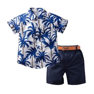 1-6Y Infant Baby Boys Summer Outfit Set Hawaiian Style Short Sleeve Button Down Shirt Short Pants Waist Band Suits