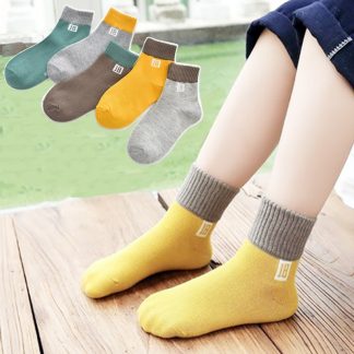 1 piece=5 pair Children's Cotton Socks Student Socks Floor Kids Socks Autumn Winter Spring Boys And Girls Multi Color Sock