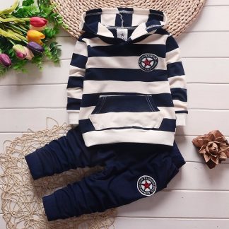Boys Clothes Set 2021 Spring Autumn Children Striped Hooded Clothing 2pcs Toddler Outfit Sweatshirt 1 2 3 4 Years Kids Tracksuit