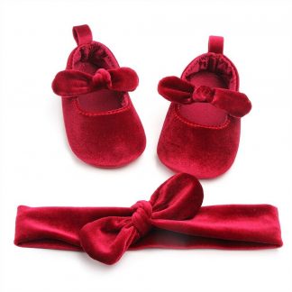 Cute Baby Girl Bowknot Crib Shoes Hairband Soft Sole Shoes Prewalker