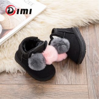 DIMI 2021 Winter Baby Girl Boots Rabbit Hair Ball Infant Toddler Cotton Shoes Non-Slip Warm Plush Child Snow Boots For Girl