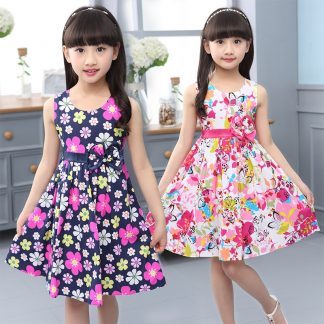 Girls Vest Dress Cotton Flower Print Children Wear Korean Cute 95% Cotton Princess Party Dresses 4 5 6 7 8 9 10 11 12 14 Year