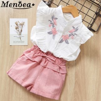 Menoea Girls Suits 2020 Summer Style Kids Beautiful Floral Flower Sleeve Children O-neck Clothing Shorts Suit 2Pcs Clothes