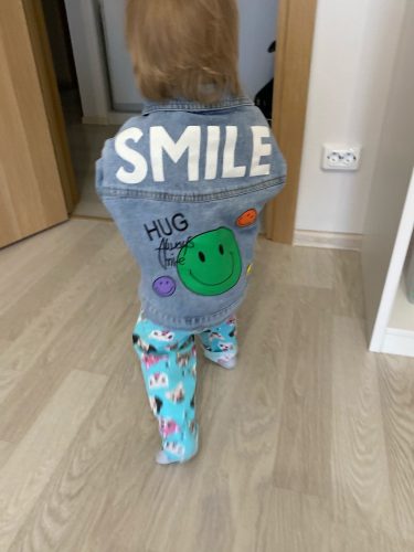 fashion girls full sleeve Single-breasted packet letter cartoon Smiley denim coat jacket toddler kids baby girl clothes 0-6Y photo review