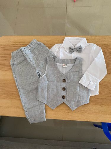 Baby Formal Suit Infant Blazer Toddler Gentleman Tuxedo Outfit Wedding Birthday Gift Winter Long Sleeve Clothes Set 4PCS photo review