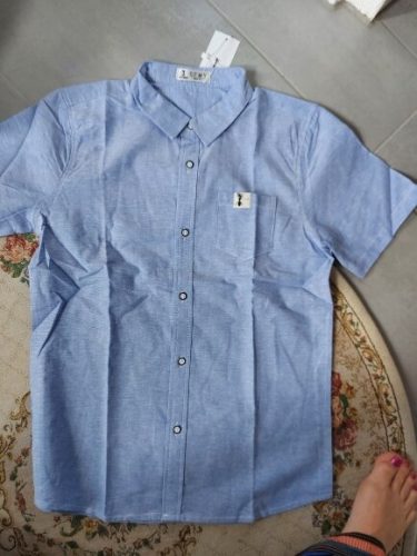 GFMY 2020 Summer Hot Sale Children Shirts Casual Solid Cotton Solid Color Blue White Short-sleeved Boys Shirts For 2-14 Years photo review