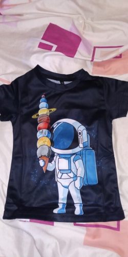 2021 Cosmos Planet Space Galaxy Astronaut 3D T-Shirt Children Moon Print Star Sky Boys Girls Kids Fashion Tshirt photo review