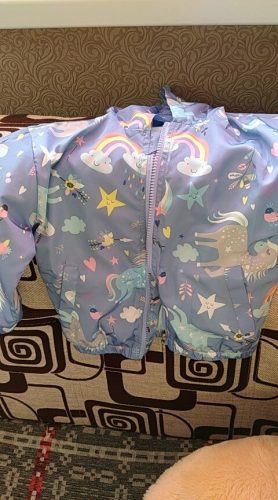 Spring Kids Clothes Windbreaker Trench Coat For Children Hooded Rainbow Unicorn Outerwear Long Sleeve Coat For Girls 2 to 8 Year photo review