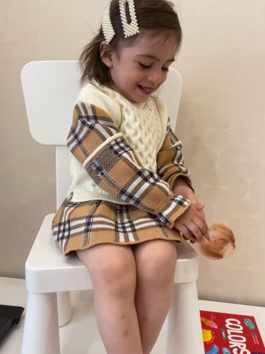 pretty princess autumn winter warm thicken full sleeve plaid knitting bow dresses toddler kids baby girl sweater 6M-5Y photo review