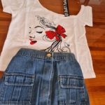 Summer New Toddler Kids Baby Fashion Outfits Clothes Set Shirt Cotton Top Denim Button Mini Skirts 2PCS Outfit 1-6Y photo review