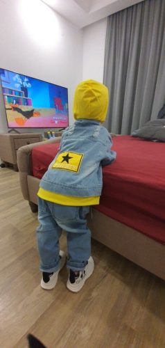 Boy girl Denim Jackets kids jeans coat Children splice Outerwear clothing Spring Autumn boy hooded sport Clothes For 1-6T kids photo review