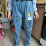 2021 Fashion Cartoon Jeans for Girls Teenage Children Jeans Elastic Waist Denim Pants Kids Trousers for Girls Kids Clothes 4-13T photo review
