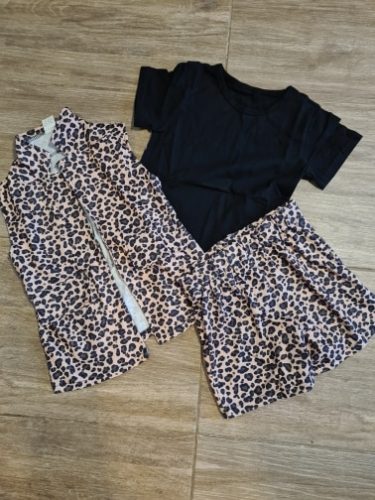 Emmababy Summer 2021 Toddler Baby Girl 3PCS Clothes Outfit Sleeveless Leopard Shirt Tops T-Shirt Short Pants Set photo review