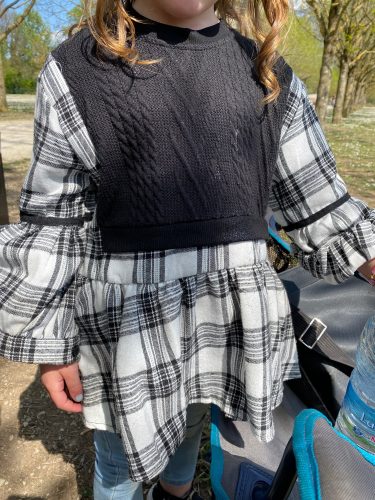 Gooporson Autumn Little Girls Outfits Knit Splicing Plaid Long Blouse Fashion Korean Long Sleeve Shirt Cute Children Costume top photo review