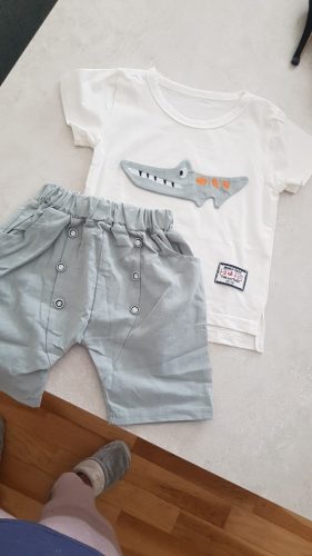 New 2020 Kids Boys Clothing Sets Summer Cartoon Crocodile Short Sleeve O-Neck T-Shirt Tops with Shorts Girls Cotton Pajama Sets photo review