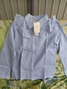 Teenage girls clothes Autumn Kids blue stripe blouses Turn-down collar Full sleeve shirt Children cotton tops School girl blouse photo review