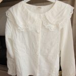 Girls Style Lapel Blouse With Flared Sleeves Shirt Long-Sleeved Spring Autumn Fruit Print Lapel Lace Top Cotton White Shirts photo review