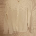Girls Style Lapel Blouse With Flared Sleeves Shirt Long-Sleeved Spring Autumn Fruit Print Lapel Lace Top Cotton White Shirts photo review