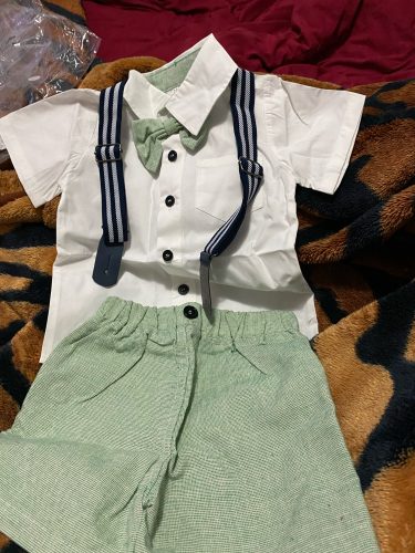 Top and Top Summer Kids Baby Boy Formal Suit Short Sleeve with Shirt Suspender Pants Casual Clothes Outfit Gentleman Set 2PCS photo review
