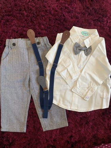 Top and Top Fashion Kids Clothing Sets Boy Gentleman Suit Long Sleeve White Bowtie Shirt Overalls 2Pcs Clothes Outfits Tuxedo photo review