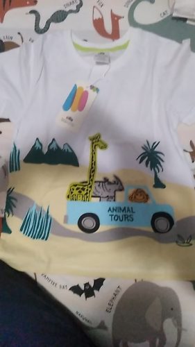 2021 Summer 2-10T Children'S Birthday Clothing Dinosaur Car Striped Print Short Sleeve Basic Tops Cartoon T Shirt For Kids Boy photo review