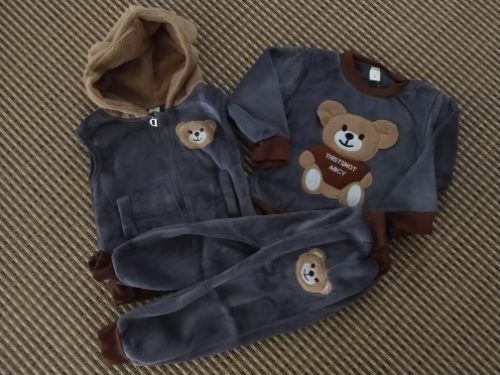 Autumn Winter Girl Fashion Cartoons Bear Hooded Warm Plus velvet Vest Trousers 3Pcs Baby Girls Set Casual Baby Boys Tracksuit photo review