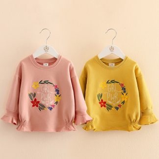 2021 Autumn Spring Fashion 2-4 5 6 7 8 9 10 Years Children'S Gift Flower Letter Flare Trumpet Sleeve Kids Baby Girl Sweatshirts