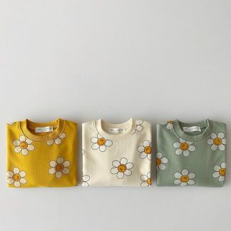 8733 Children Hoodies Autumn Winter Ins Korean Boys Trendy Pullover Cotton Sunflower Animation Girls Casual Sweatershirt Tops
