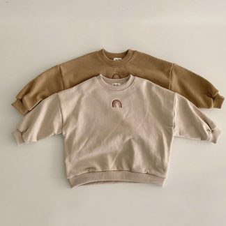 Baby Clothes Autumn Baby Girls Rainbow Embroidery Sweatshirts Tops Kids Long Sleeve T-shirt Toddler Boys Casual Sweater