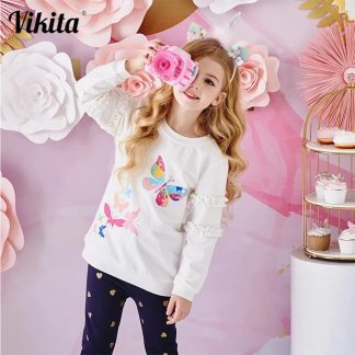 VIKITA Kids Cotton Sweatshirt Girls Autumn Long Sleeve Clothes for Girls Butterfly Unicorn Sequins Sweatshirts Toddlers Tops