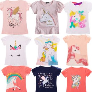 2021 Summer Fashion Unisex Unicorn T-shirt Children Boys Short Sleeves White Tees Baby Kids Cotton Tops For Girls Clothes 3 8Y