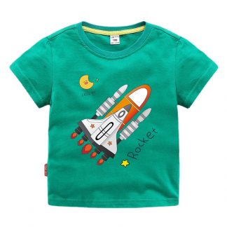 2022 Summer Baby Boys T-shirts Kid Cartoon Plane Space UFO Astronaut Print Short Sleeve T Shirt Cotton Top Tees Children Clothes