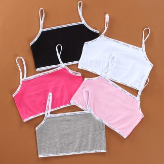 4pc/Lot Girls Bras Sports Bra Solid Color Cotton No Rims Spandex Natural Hot Simle 8-15Years
