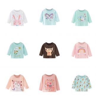 Animals Rabbit Print Baby Girl T-Shirt Floral Long Sleeve Cotton T-shirt Cartoon Kids Spring Autumn T Shirt Top Clothing