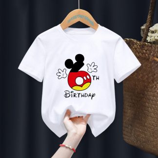 Children Mouse My 1-6th Birthday Number Print Name T-shirt Birthday Gift Present Clothes Baby Letter Tops Tee,Drop Ship