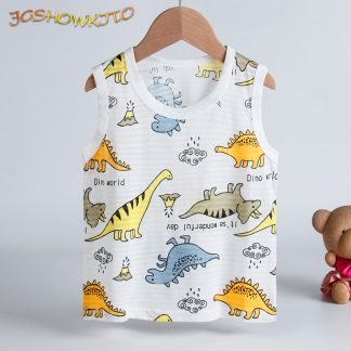 Children Summer Tops Sleeveless Vest Cartoon Breathable 100% Cotton Clothes for Boys Girls Kids Tee T-shirt Clothing90-150cm New