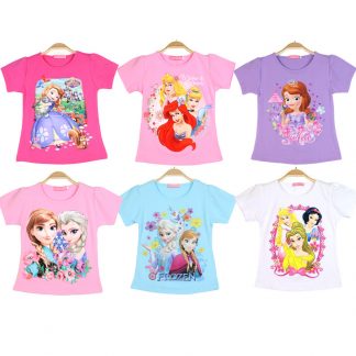 Disney Summer Frozen Girls T-shirt Children's Short Sleeve Elsa Anna Baby Kids Cotton Tops Anime Clothes Fashion 3-8 Years